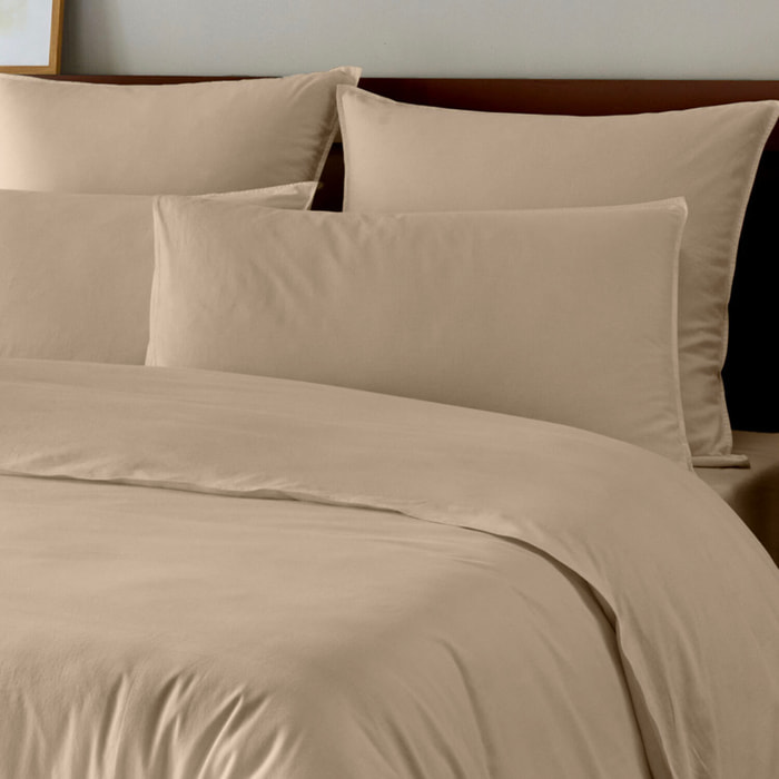 Parure housse de couette 100% coton lavé unie beige ficelle - Lav