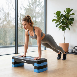 Stepper fitness aérobic hauteur réglable 10/15/20 cm antidérapant bleu