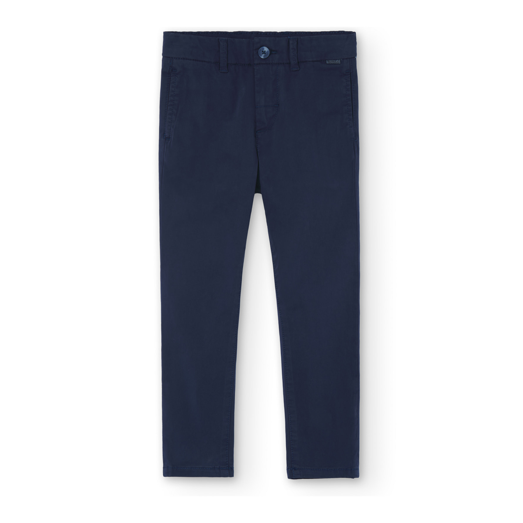 Pantalón elástico niño liso, satén, azul, cierre botón