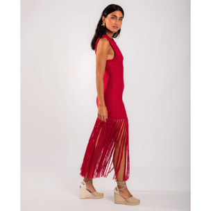 Vestido de punto elástico con flecos y corte ajustado