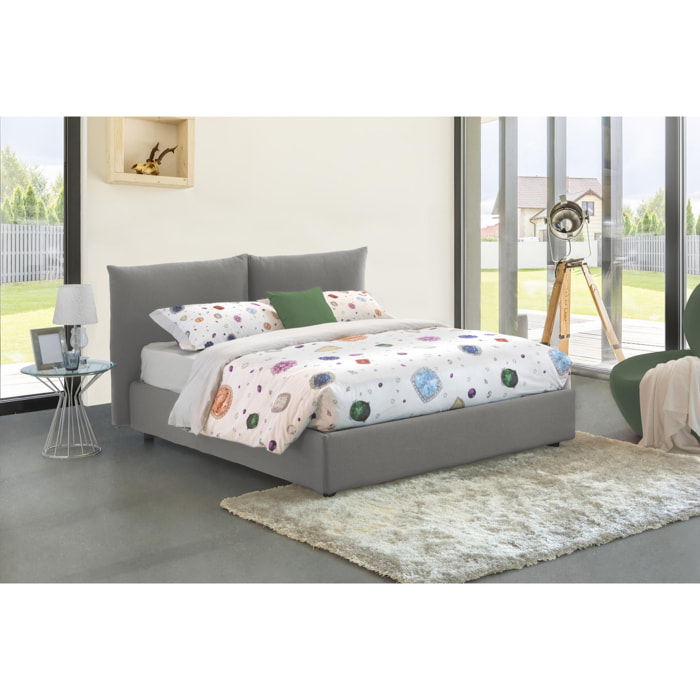 Letto matrimoniale Tiziana, Letto contenitore con rivestimento in tessuto, 100% Made in Italy, Apertura frontale, adatto per materasso Cm 160x190, Grigio