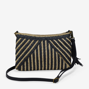 Bolso bandolera negro rectangular en rafia
