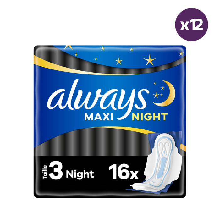 12x16 Serviettes Hygieniques Always Maxi Nuit