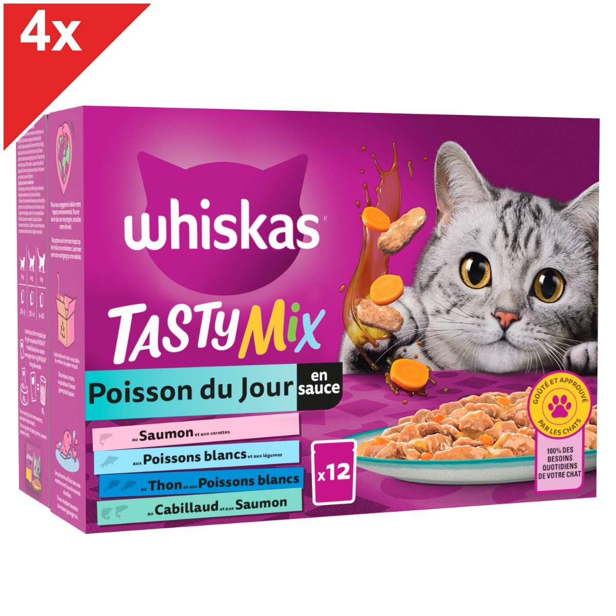 WHISKAS Tasty Mix 48 Sachets fraîcheur en sauce 4 variétés pour chat 85g (4x12)