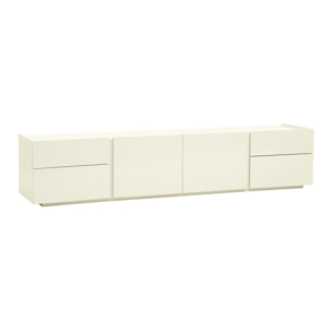 Meuble TV design beige laqué brillant avec rangements L199.8 cm ISAURE