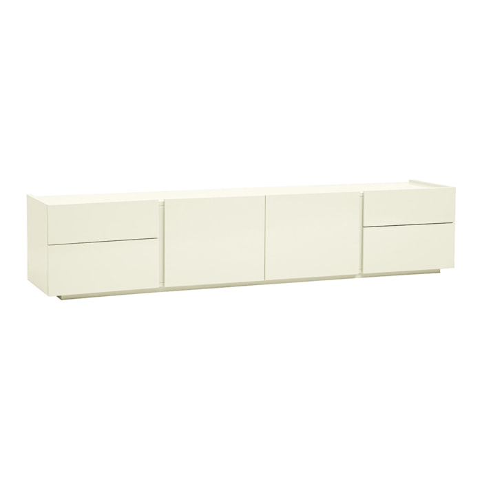 Meuble TV design beige laqué brillant avec rangements L199.8 cm ISAURE