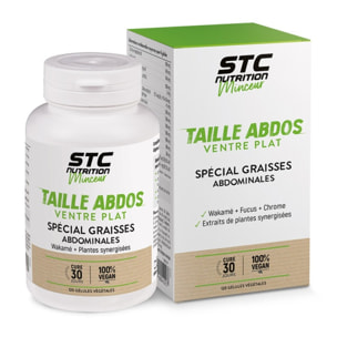 STC NUTRITION - Taille Abdos Ventre Plat - Complément Alimentaire Spécial Graisses Abdominales - Bien-être digestif - 100% Vegan - 120 Gélules Végétales