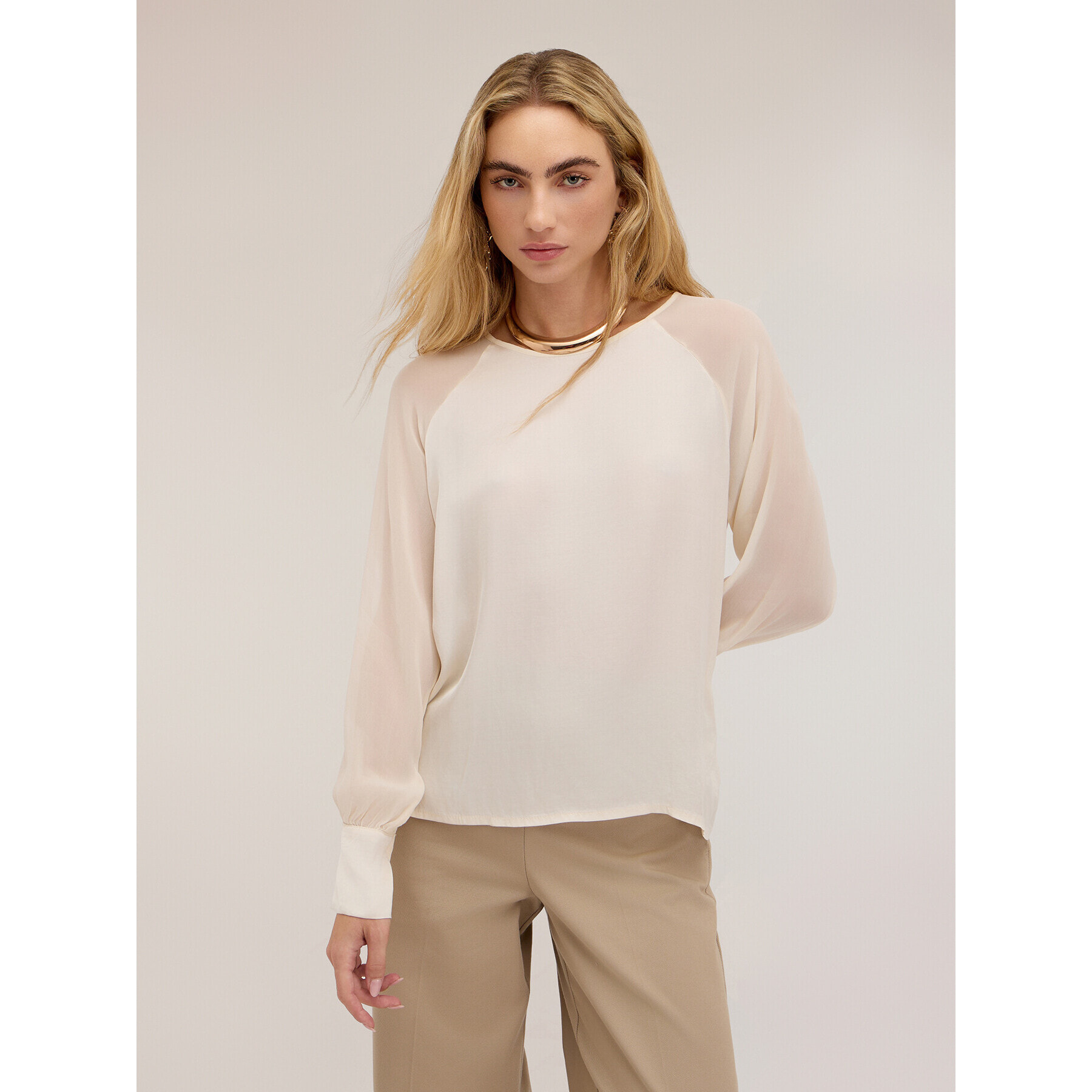 Motivi - Blusa con maniche raglan semitrasparenti - Bianco