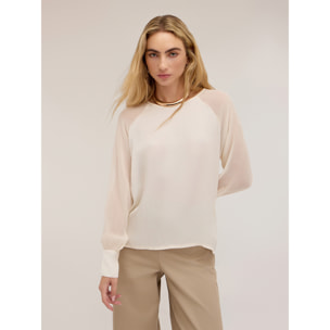 Motivi - Blusa con maniche raglan semitrasparenti - Bianco