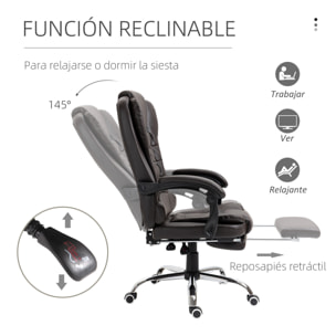 Silla de Oficina Reclinable Silla de Escritorio con Reposapiés Silla Ejecutiva Giratoria con Altura Ajustable Tapizada en PU y Reposabrazos para Estudio Café