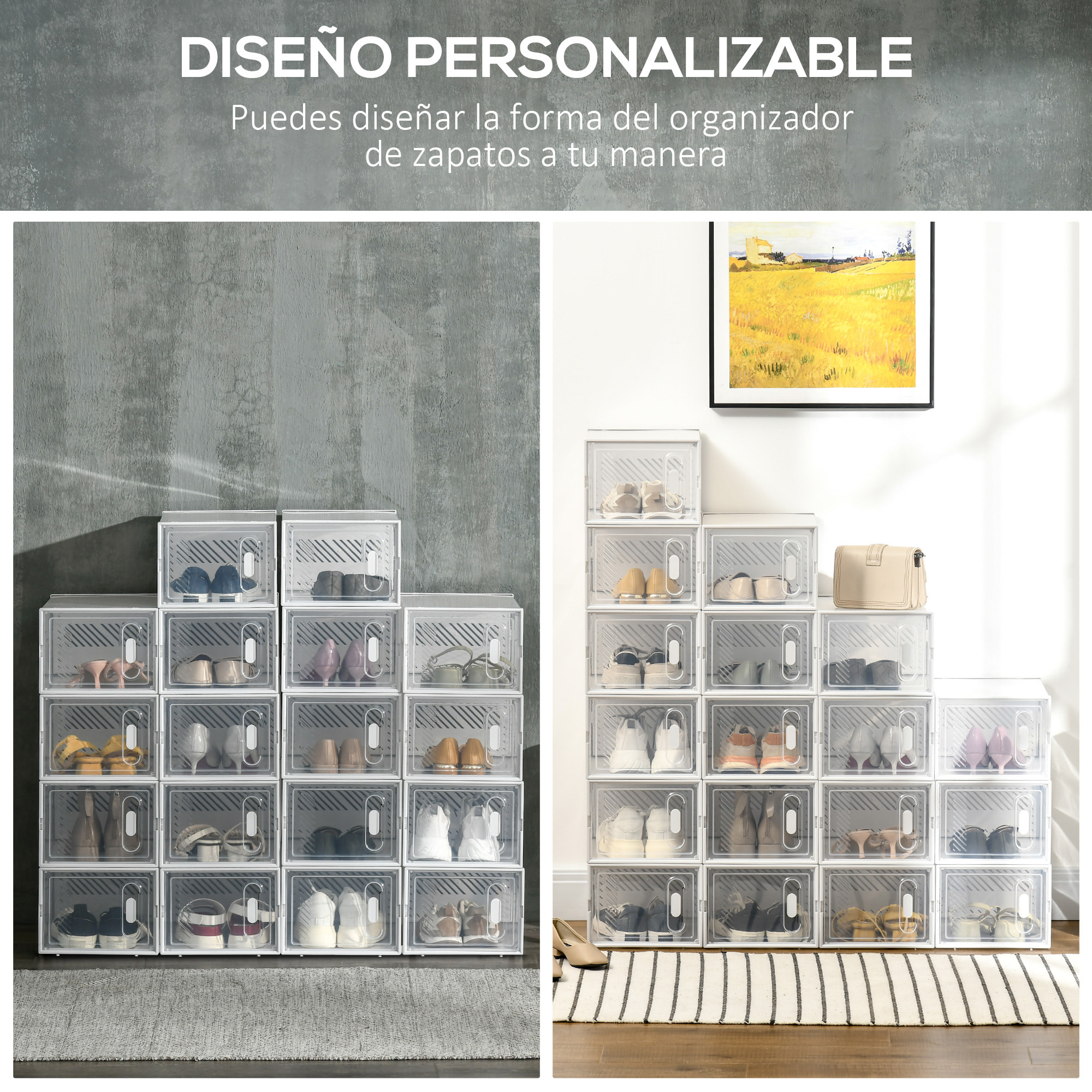 Armario Modular de Plástico Cajas de Zapatos Talla de 43 con 18 Cubos Puertas Magnéticas Muble Organizador para Entrada Pasillo Dormitorio 25x35x19 cm Transparente