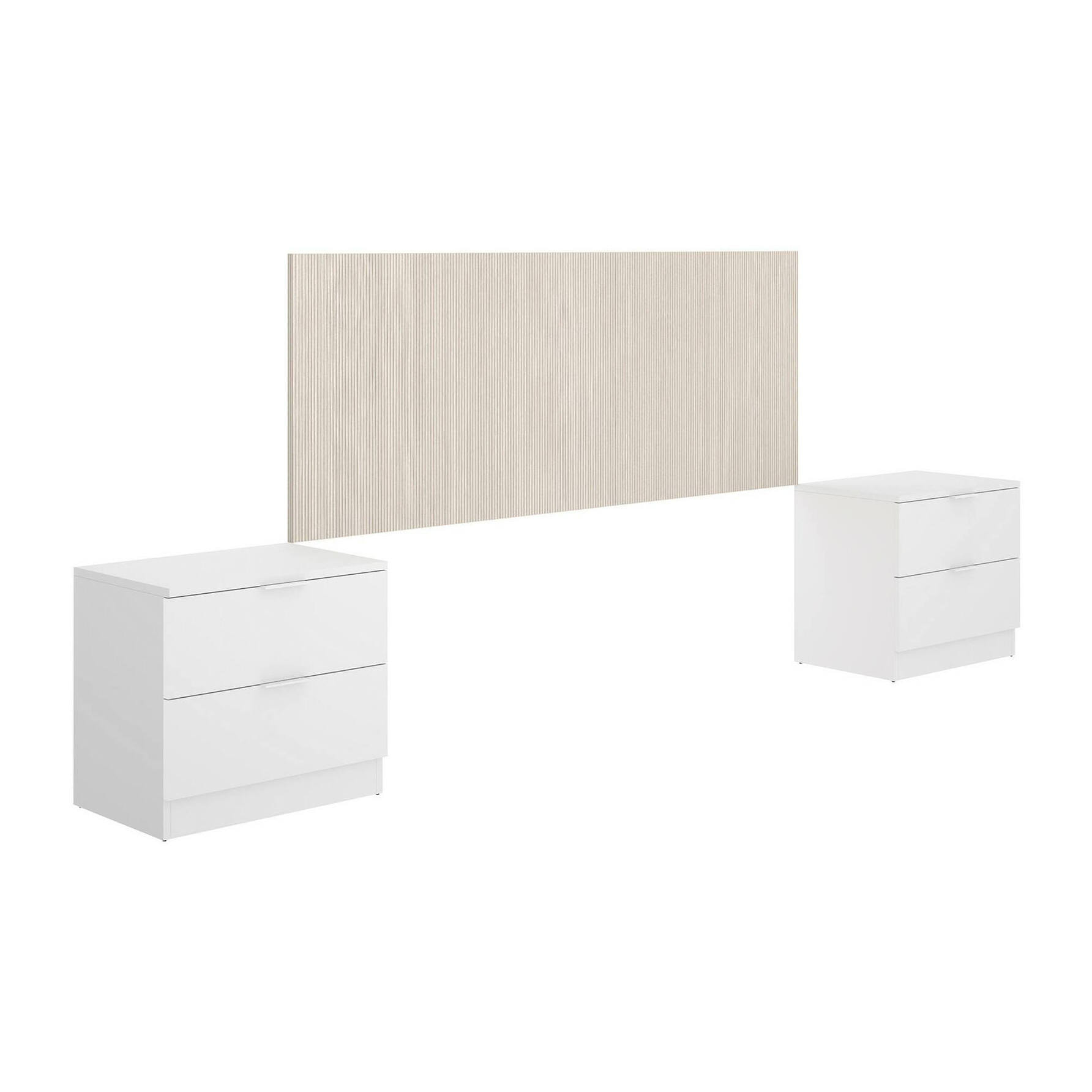 Testiera letto Nona, Spalliera, Testata per camera da letto, Poggiatesta, 259x34 h106 cm, Bianco e Rovere