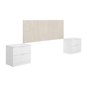 Testiera letto Nona, Spalliera, Testata per camera da letto, Poggiatesta, 259x34 h106 cm, Bianco e Rovere