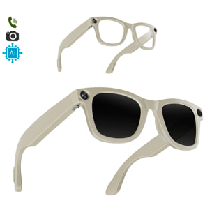 Gafas inteligentes E3. Con cámara de 8MPX, vídeos en 1080p, traductor AI en tiempo real y control de música/llamadas. Con lentes oscuras y transparentes.