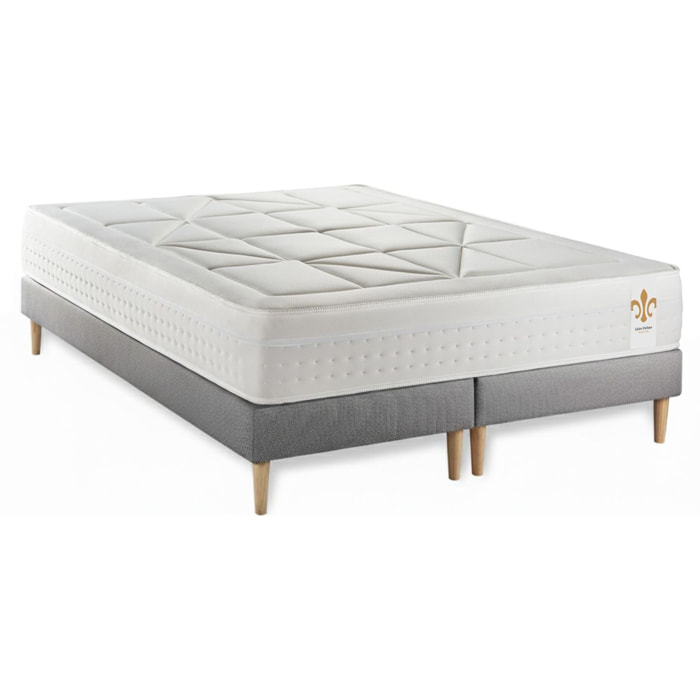 Ensemble Matelas Vingt-Huit - 28cm - Ressorts ensachés et mémoire de forme - Soutien point par point - Sommier Tapissier Gris