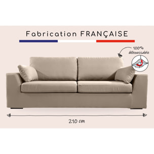 Canapé 4 pl TRESSIN 210 cm fixe tissu coton Taupe - 100% déhoussable - Fab. France