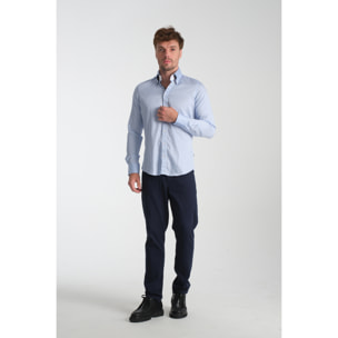 Camicia Uomo 2 Bottoni Button Down 7bottoni Doppio Coll Satin Unito Celeste
