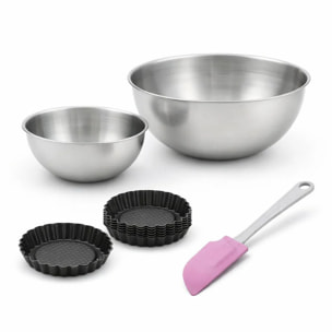 Ensemble avec 1 Lot de 6 moules à tartelettes, 1 spatule Zenker et 2 bols à mixer en inox Fackelmann