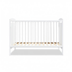 Lit Bébé Évolutif Margot 60x120 cm en Bois, Blanc, Sommier Réglable 3 Hauteurs, Barreaux Amovibles