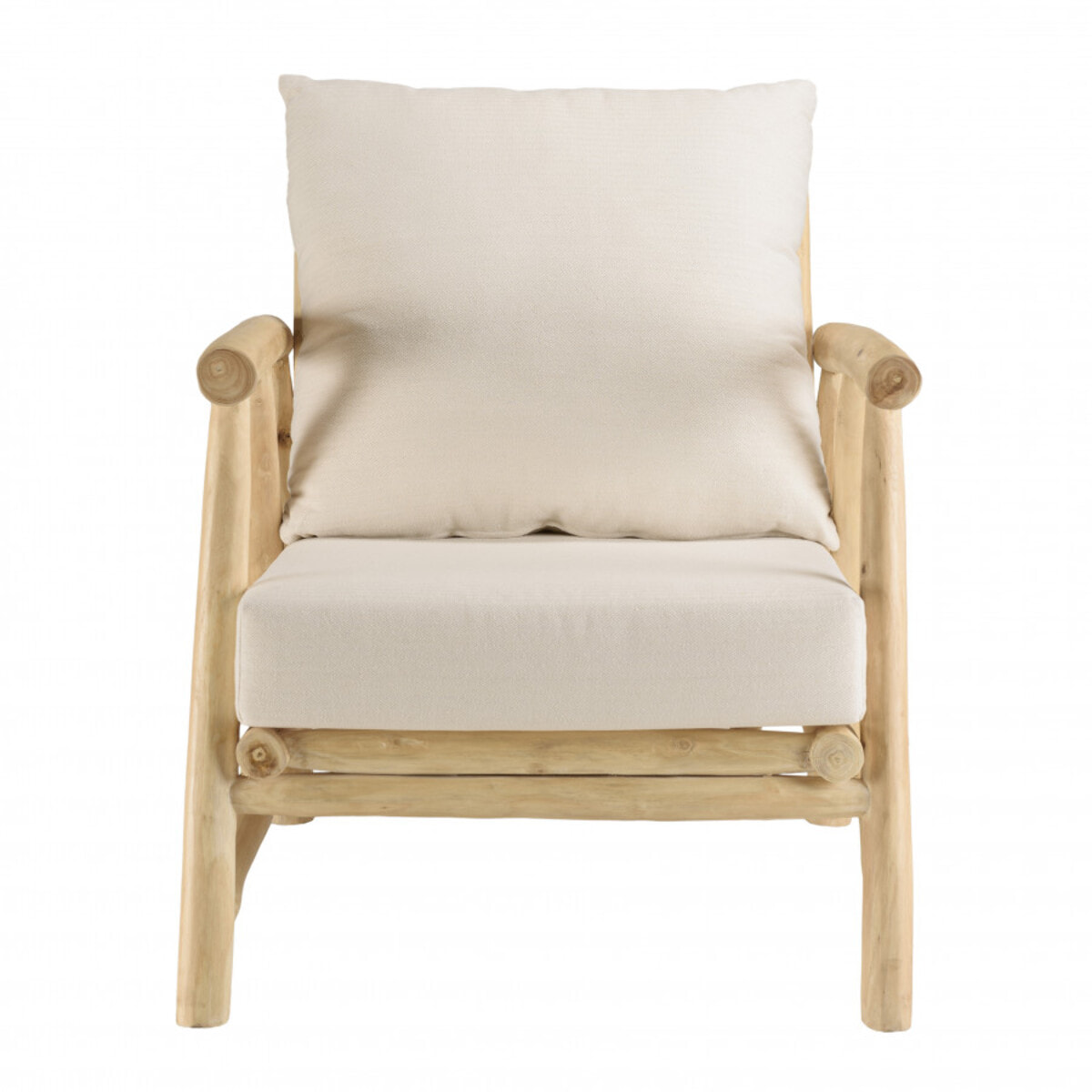 WILL - Fauteuil MADURA en branches de teck naturel coussins blancs