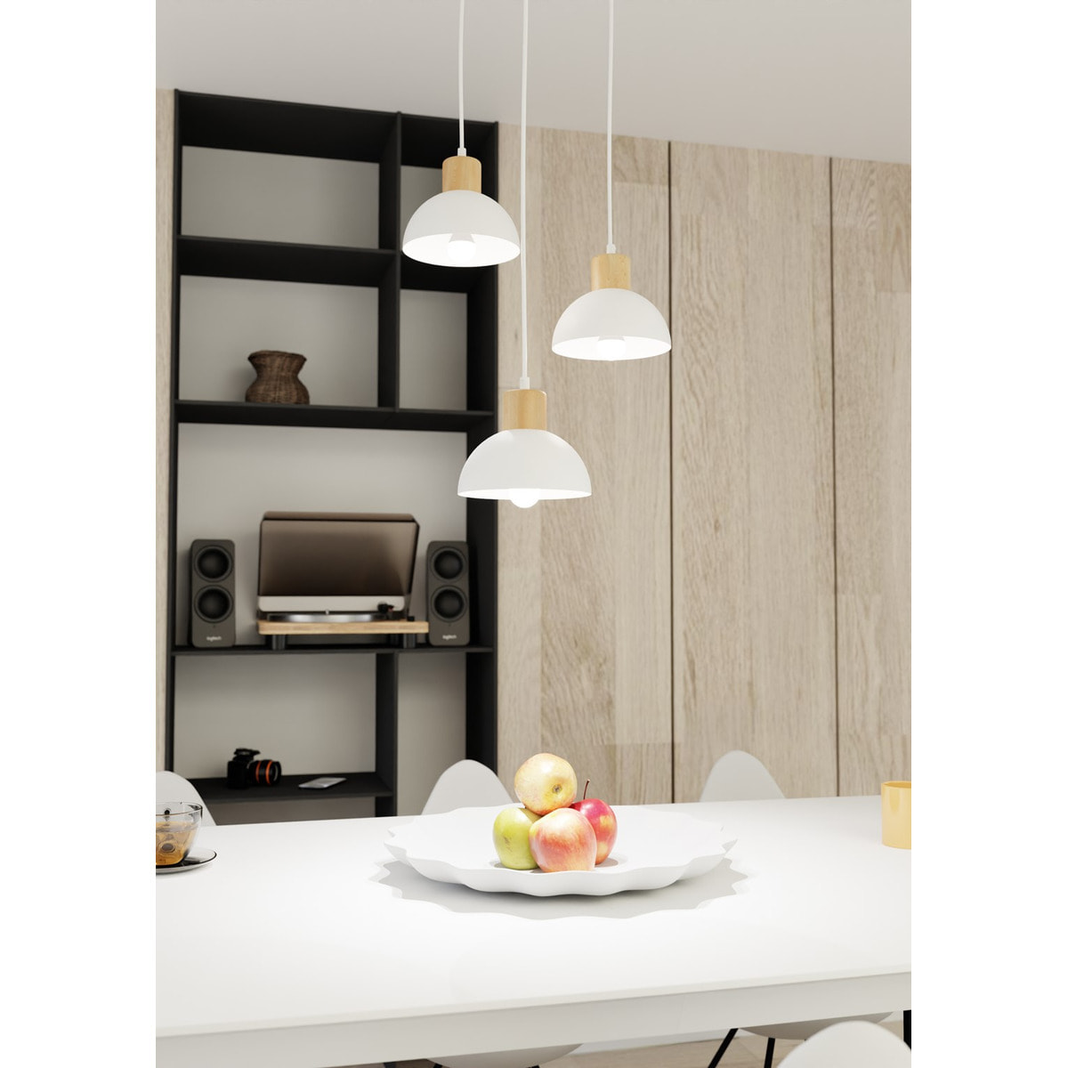 Lampada a sospensione Seco in acciaio e legno naturale