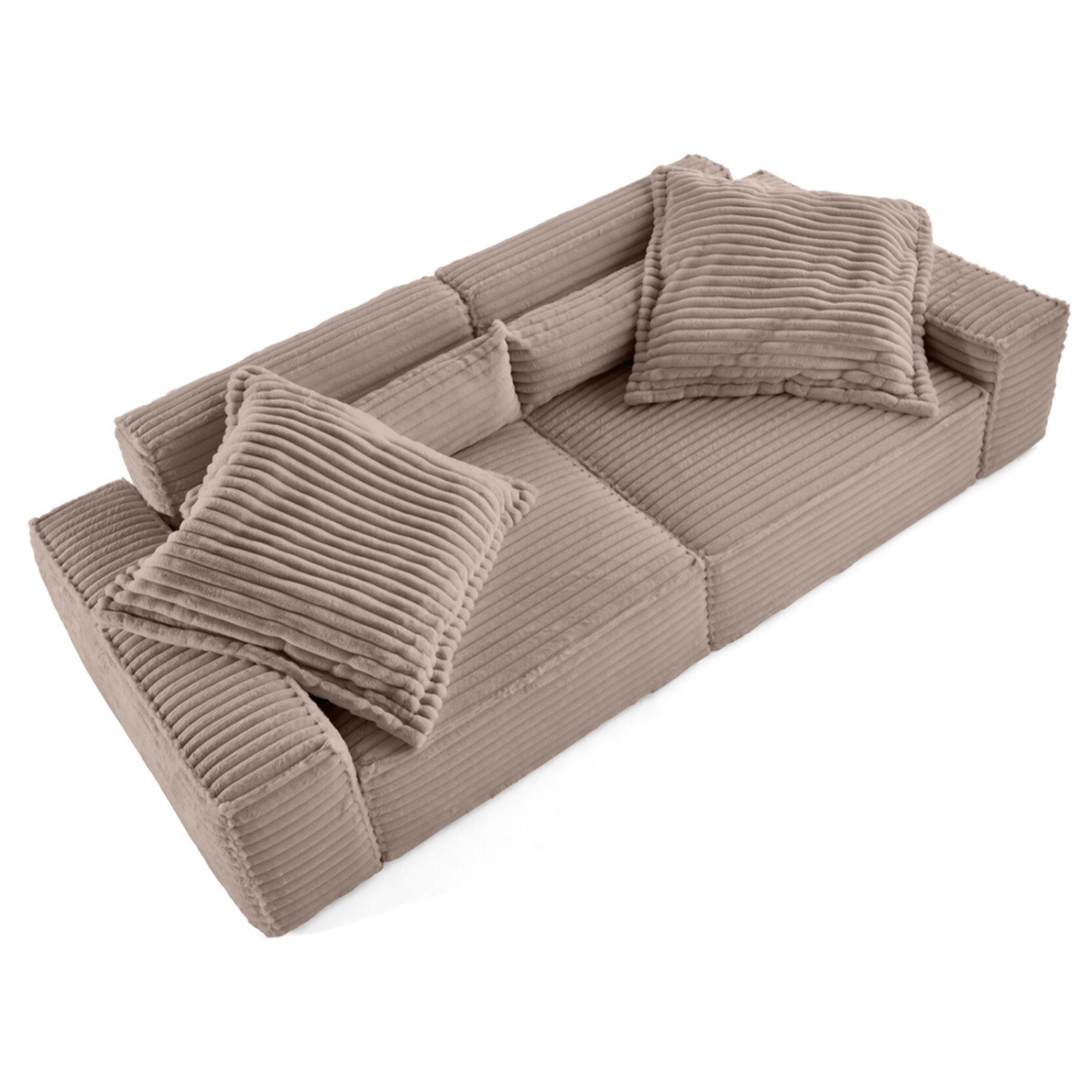 Richie - canapé droit 3 places avec double méridienne - assise profonde - en fausse fourrure côtelée - Taupe