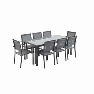 Table de jardin aluminium + 8 assises - Capua 180cm - Anthracite. gris - 8 places - 1 grande table rectangulaire. 8 fauteuils empilables