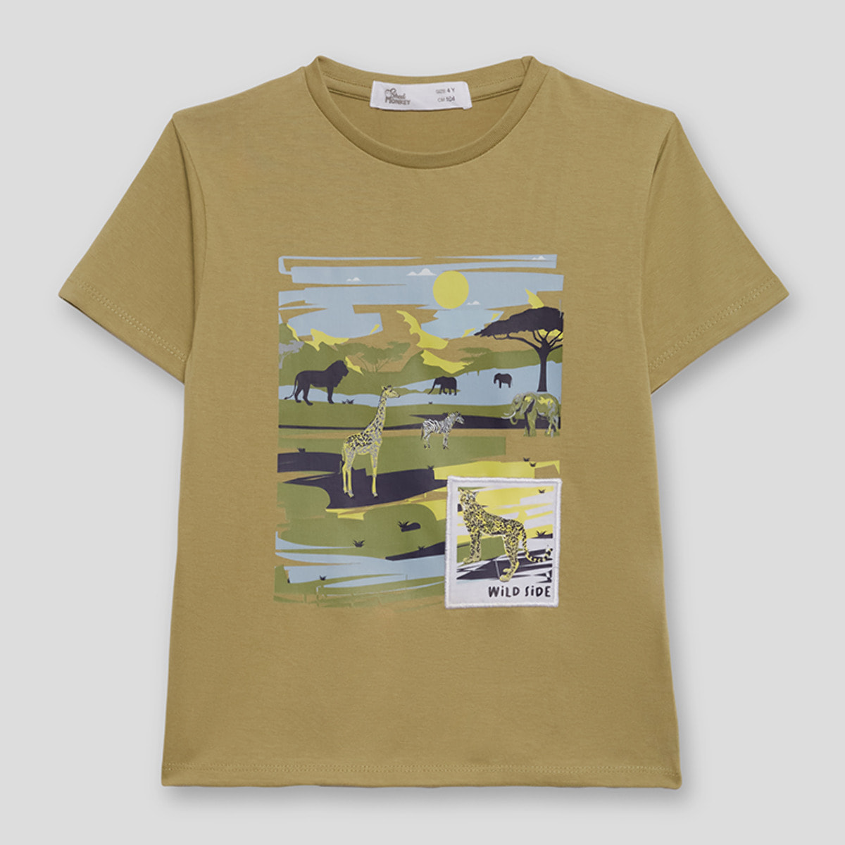 Camiseta Niño Color Tierra con Estampado de Safari y Animales, 100% Algodón | Color: Tierra | Street Monkey