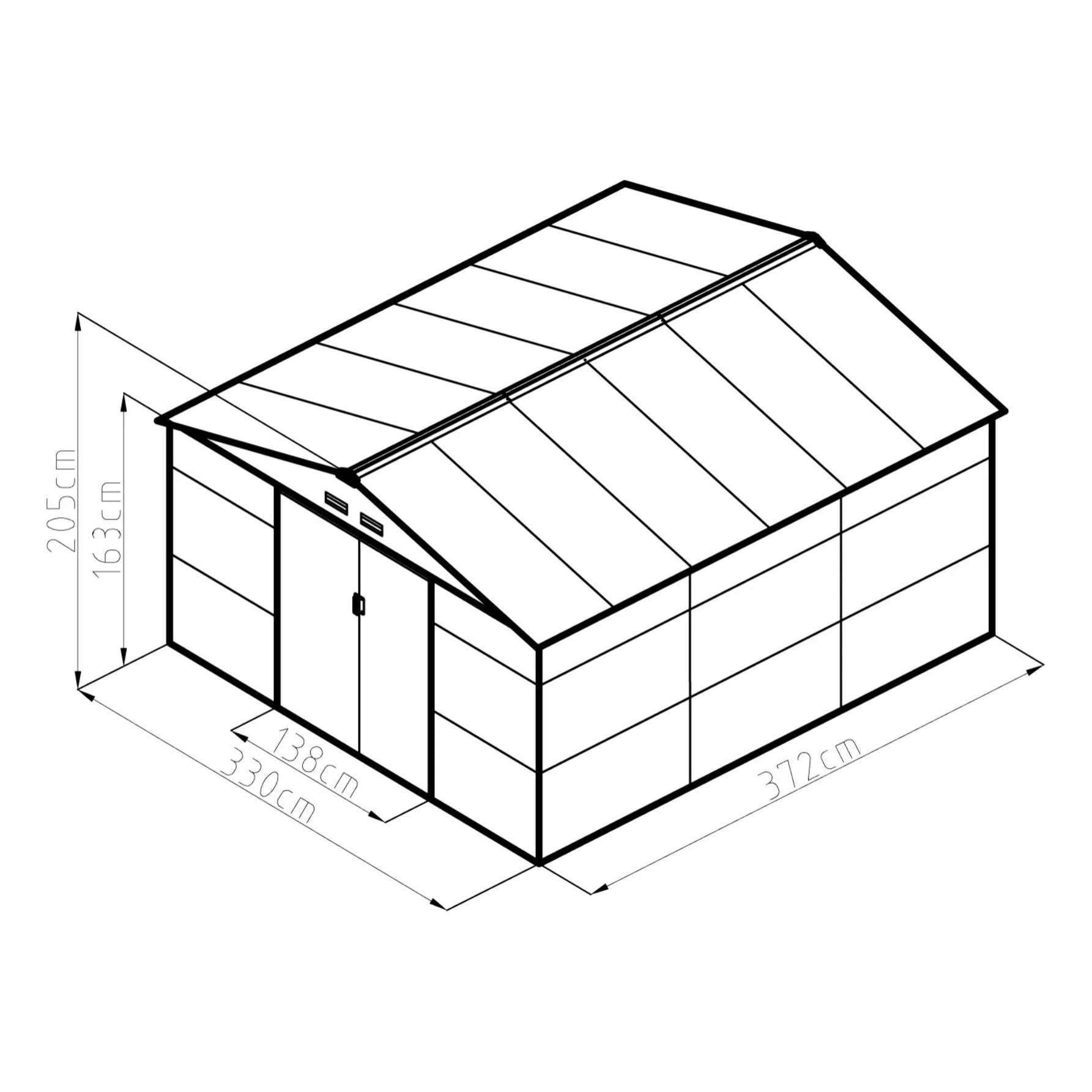 Abri de jardin métal anthracite 12,27 m² + kit d'ancrage