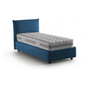 Letto singolo Daisy, Letto contenitore con rivestimento in tessuto, 100% Made in Italy, Apertura frontale, con materasso Cm 80x190 incluso, Blu