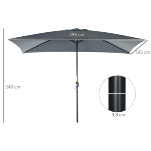 Sombrilla de Aluminio 200x300x240 cm Parasol Rectangular de Jardín Inclinable con Manivela y Poste Desmontable para Terraza Piscina Patio Exterior Gris