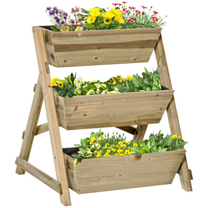 Jardinera de Escalera de 3 Pisos Maceteros de Madera con Tela no Tejida y Orificios de Drenaje Huerto Urbano para Plantas Macetas Flores Jardín 71x61x77 cm Natural