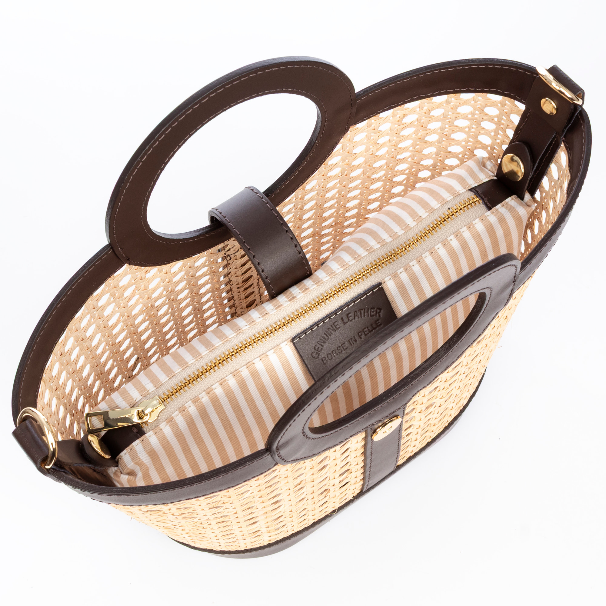 Barbarano borsa tote donna. Pelle autentica combinata con canapa.