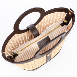 Barbarano borsa tote donna. Pelle autentica combinata con canapa.