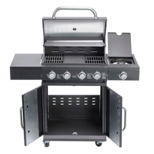 Barbecue a gas con 4+1 bruciatori e termometro integrato.