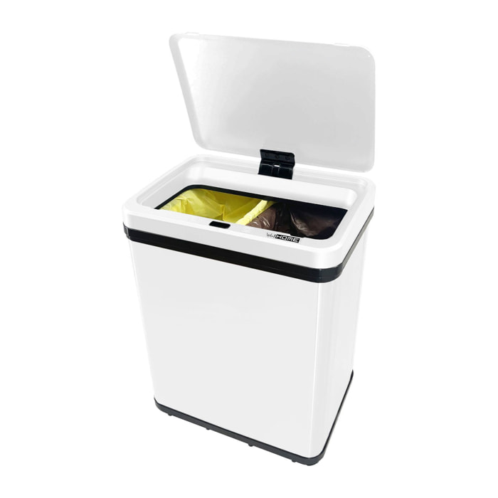 Well home - cubo de basura inteligente sin patas para reciclaje con apertura automática y contacto manual 15l+15l 35,5x26x60cm color blanco