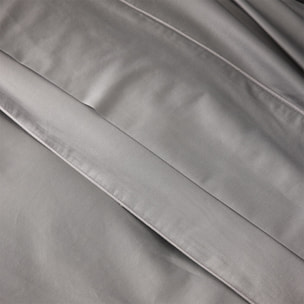 Drap housse uni en satin de coton, bonnet 40cm, TEOPHILE, Gris Meteore
