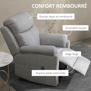 Fauteuil de massage releveur électrique - fauteuil inclinable avec repose-pied ajustable, télécommande - tissu aspect lin gris