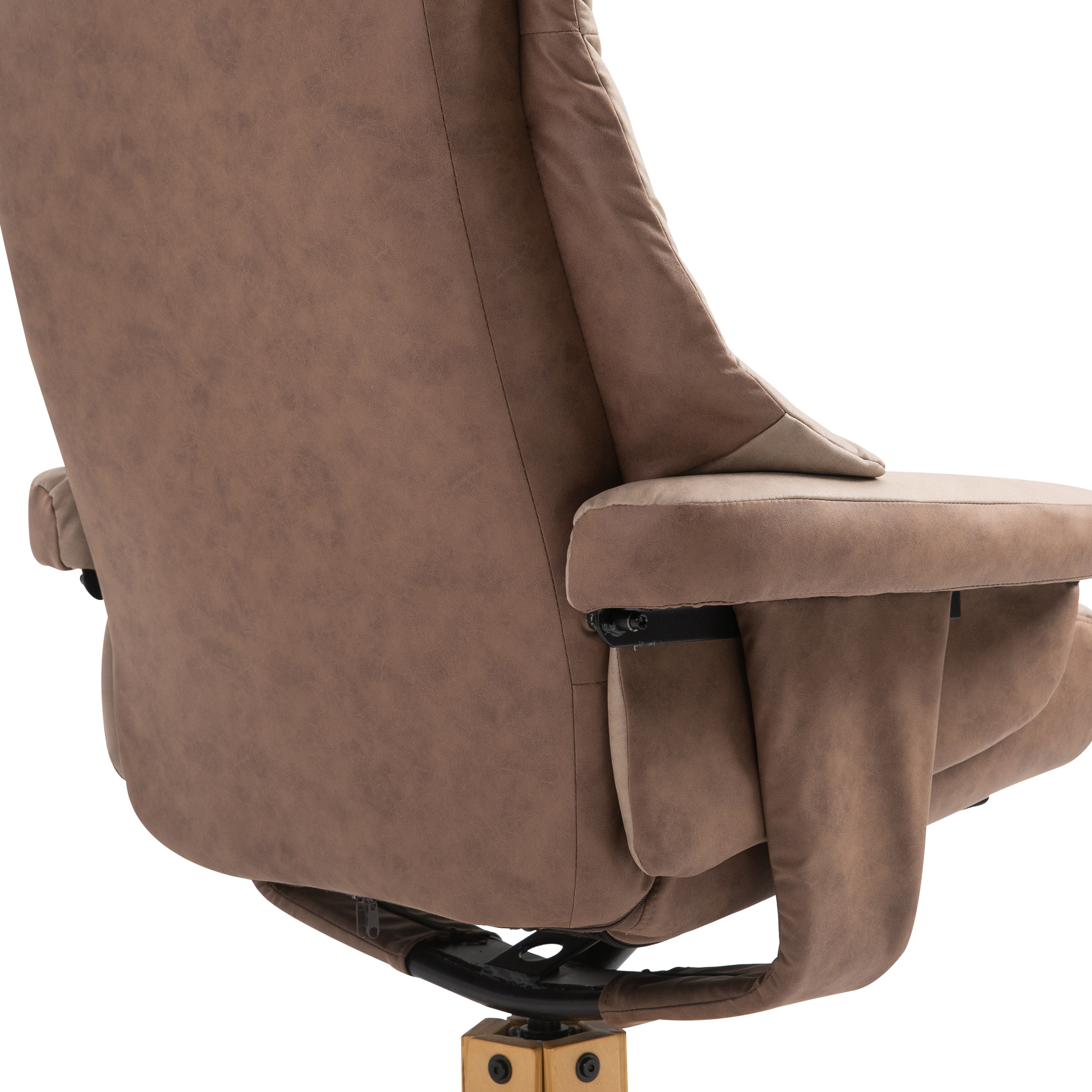 Fauteuil relax style contemporain - dossier inclinable, repose-pied - piètement bois peuplier verni tissu technique taupe clair