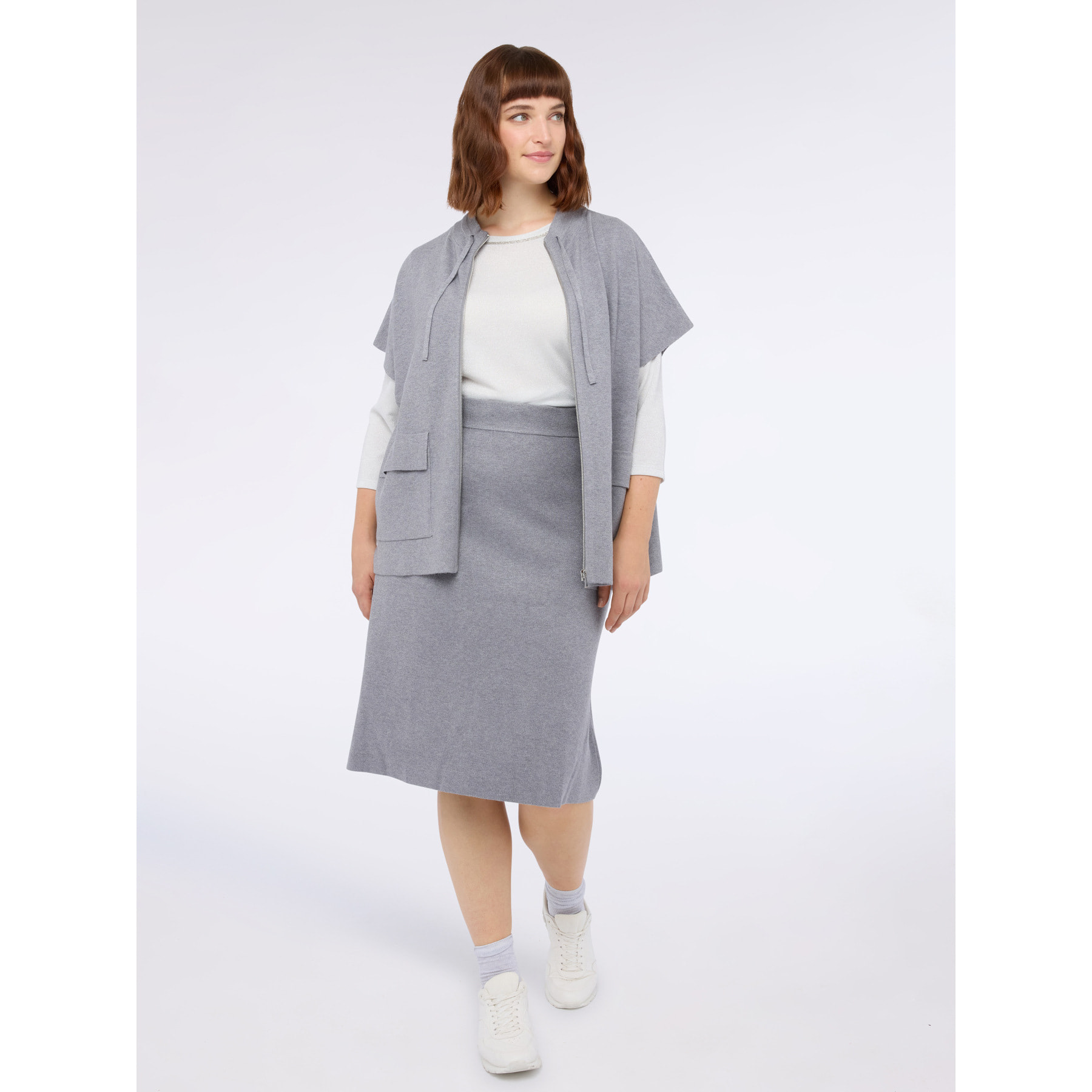 Fiorella Rubino - T-shirt in jersey lurex con colletto decorato - Grigio