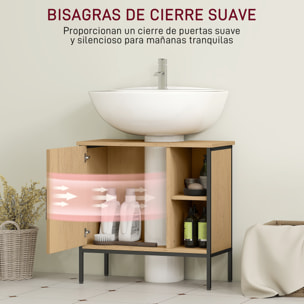 Mueble bajo Lavabo Mueble de Baño con Puerta y Estante Ajustable para Lavabo con Pedestal 60x30x59,5 cm Roble