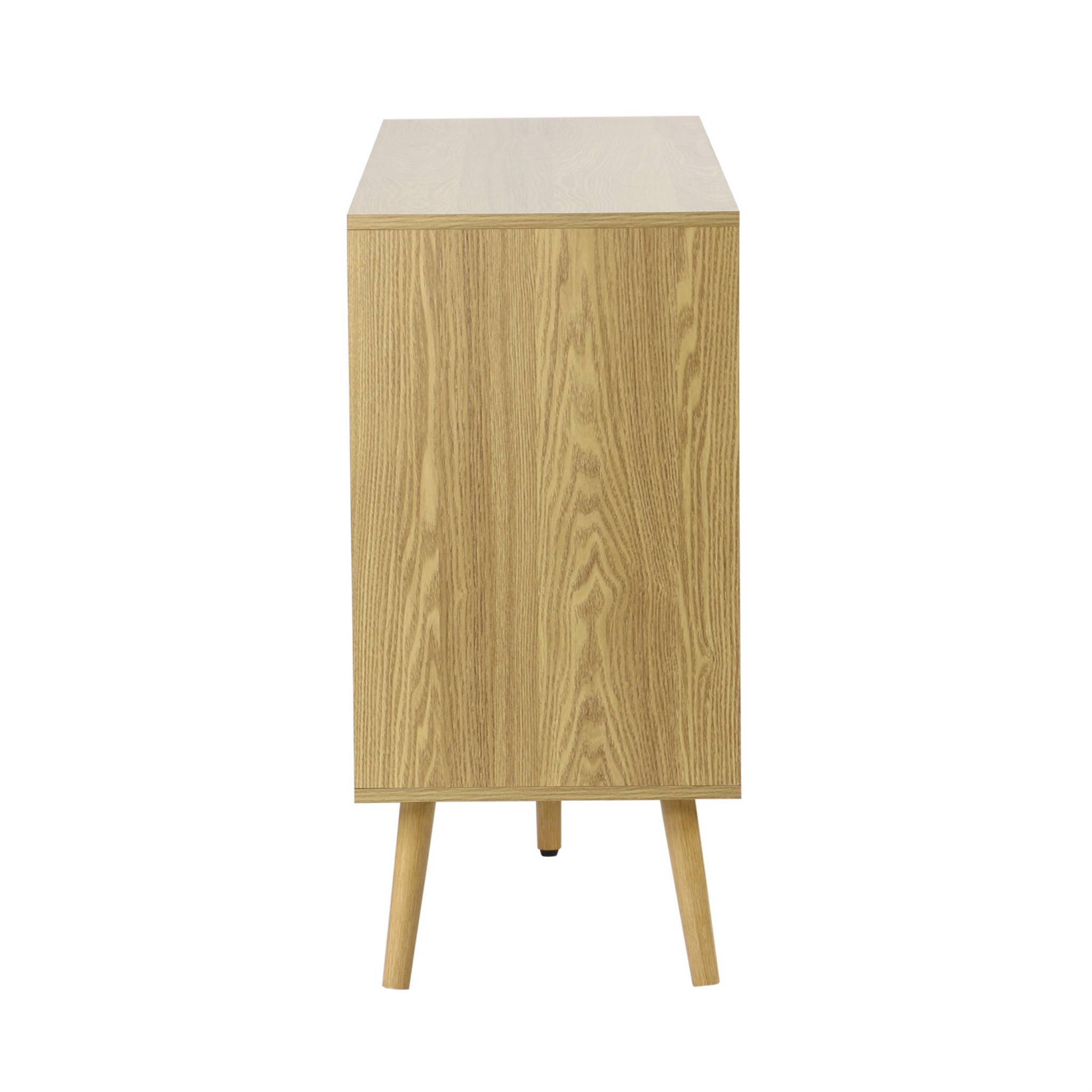 Buffet de rangement scandinave. buffet haut. vaisselier. 2 portes. 3 tiroirs. effet frêne. 160cm