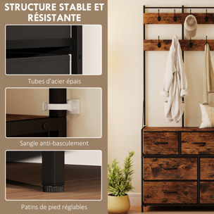 Meuble d'entrée 4 en 1 style industriel multi-rangement métal noir effet bois vieilli