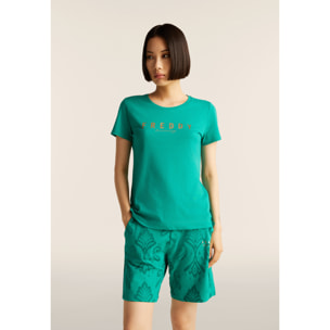 T-shirt in jersey con logo oro chiaro sul fronte