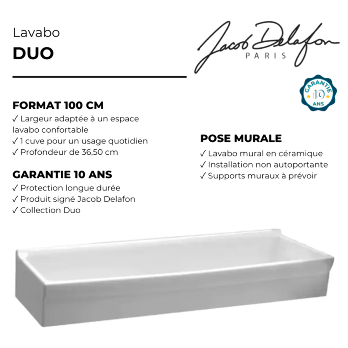 Lavabo suspendu Duo céramique blanc avec paire d'équerres réglables