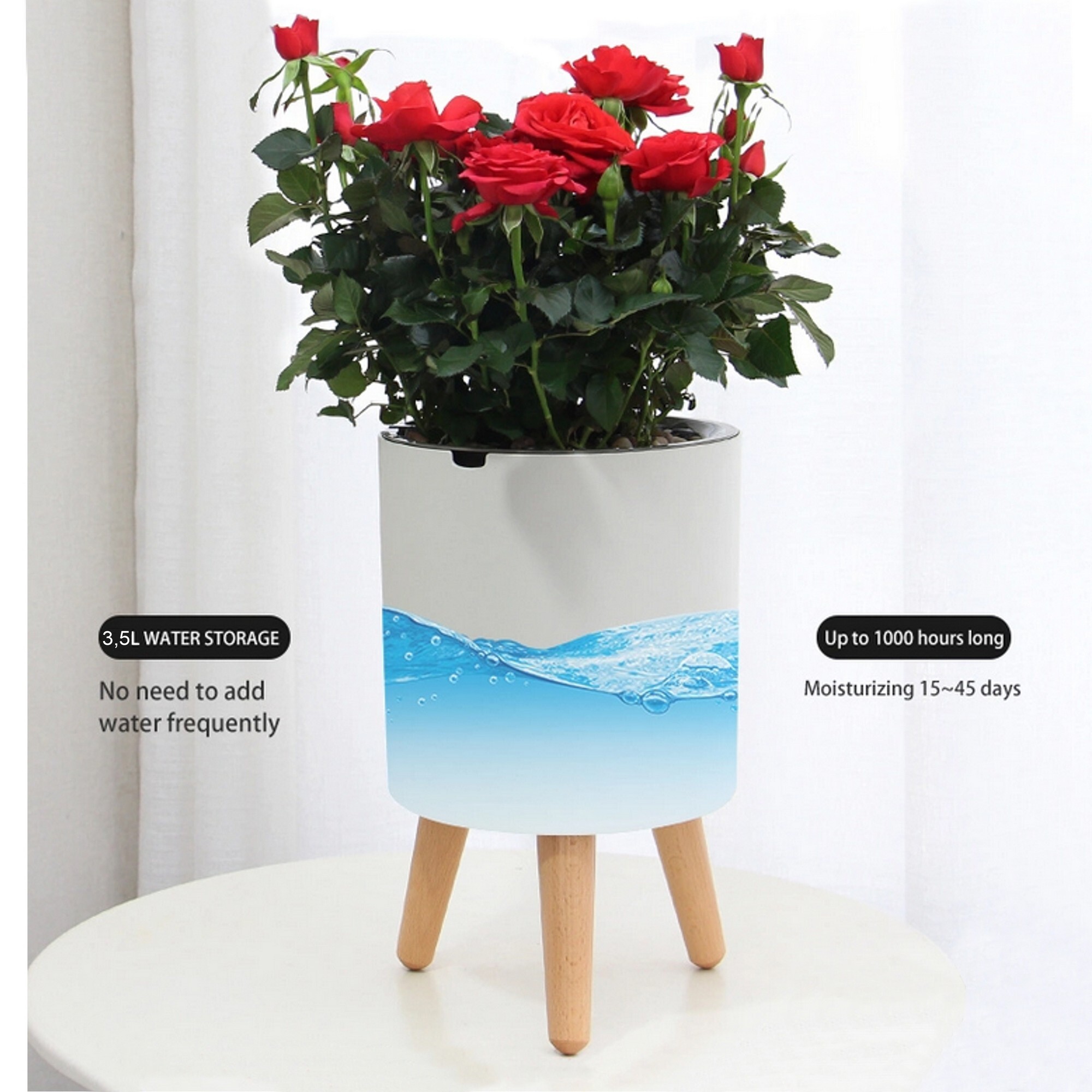Pot de fleurs à réserve d’eau Tomasucci CALLA-C, en bois, blanc, 33 × 33 × 48 cm
