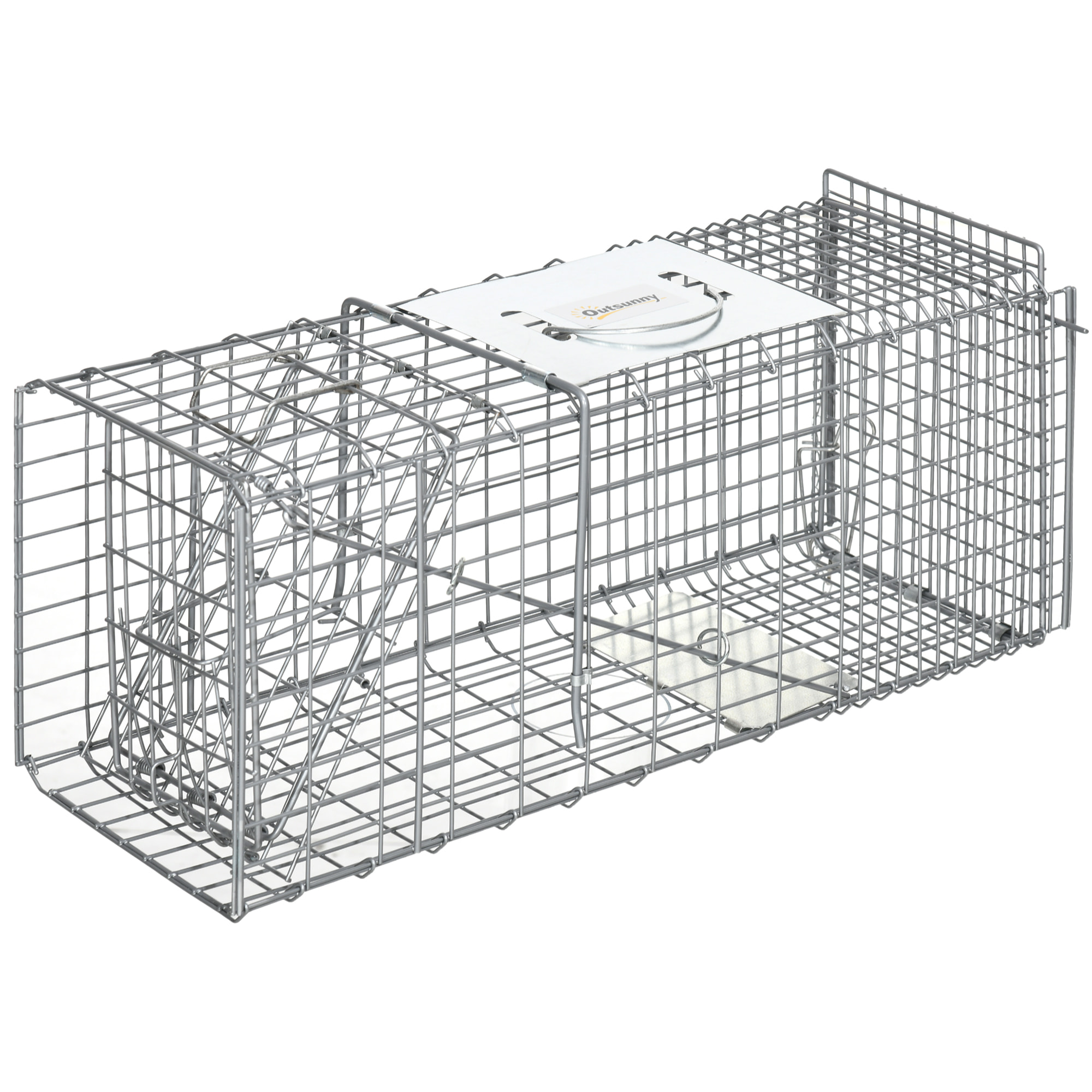 Trampa para Animales Vivos Plegable 66x24x30,5 cm Jaula de Captura de Alambre con Puerta y Asa para Conejos Ratas Roedores Plata