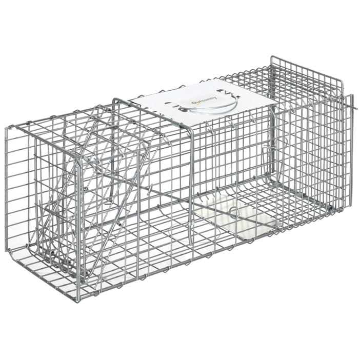 Trampa para Animales Vivos Plegable 66x24x30,5 cm Jaula de Captura de Alambre con Puerta y Asa para Conejos Ratas Roedores Plata