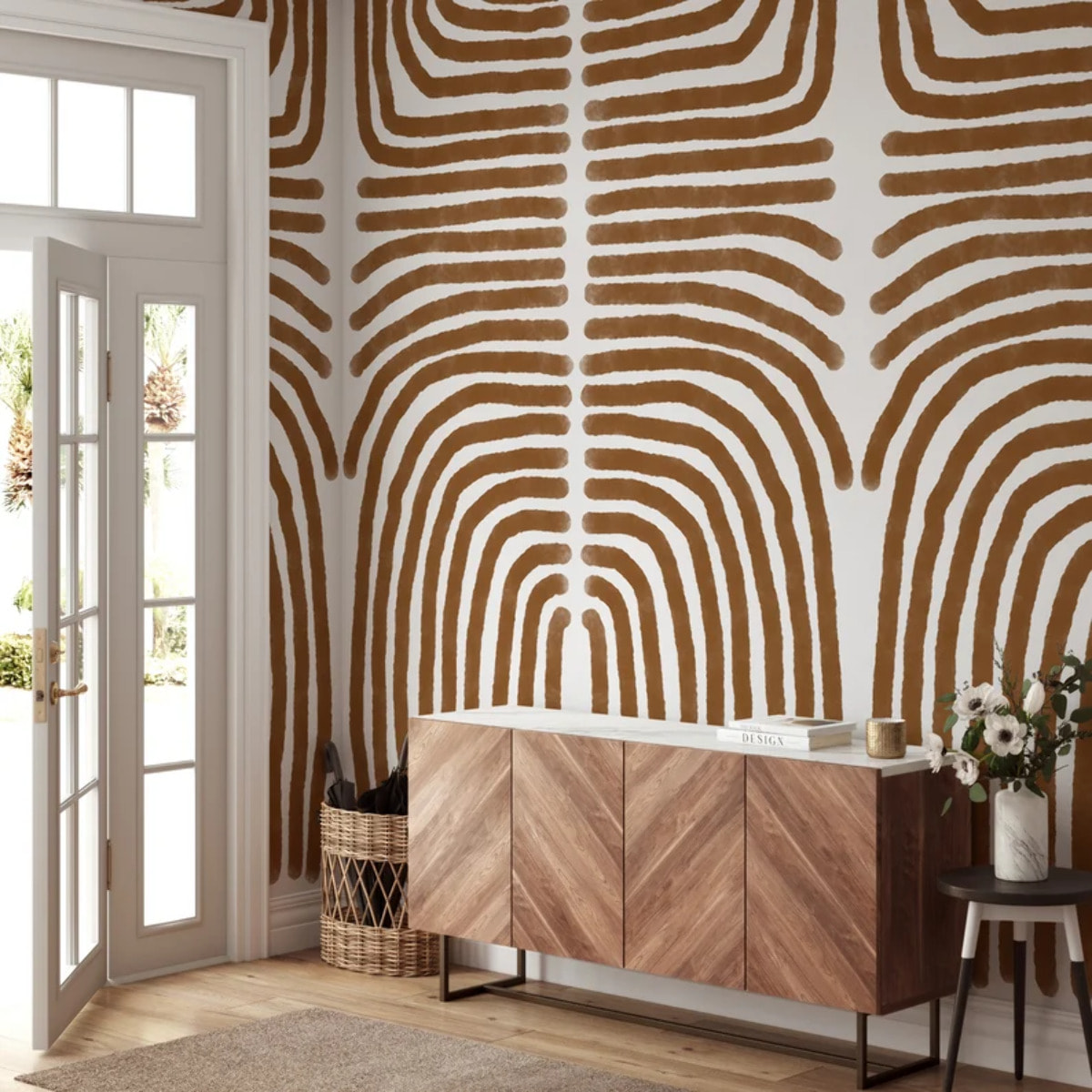 Carta da Parati Boho Astratta Marrone e Bianca