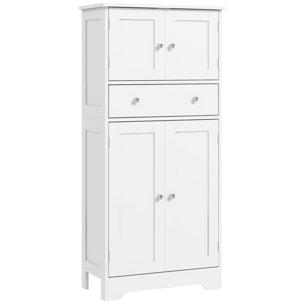 Armoire buffet cuisine - 4 portes, étagère, tiroir - dim. 60 x 30 x 128 cm - blanc